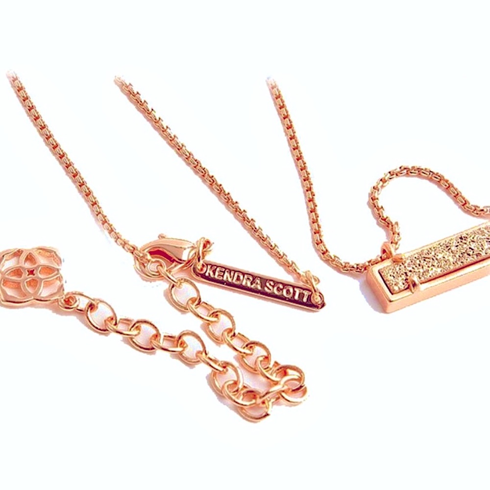 Kendra Scott 14K Rose Gold Plated Leanor Bar Silhouette in Sand Drusy Necklace.